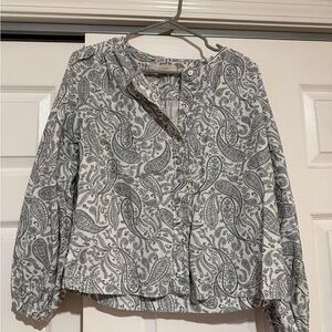 LOFT Green and White Paisley Blouse